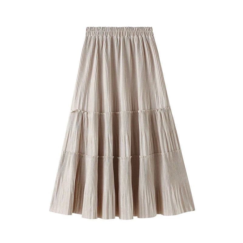 Solid Color Female Vintage Long Velvet Pleated Skirt Women Spring Autumn Elegant Fashion Ladies High Waist A line Skirt