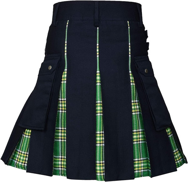 Utility Kilt Cotton Jeans Hybrid Kilt, Modern Box Pleated Tartan Traditional Mens Kilt