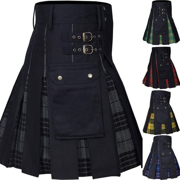 Utility Kilt Cotton Jeans Hybrid Kilt, Modern Box Pleated Tartan Traditional Mens Kilt