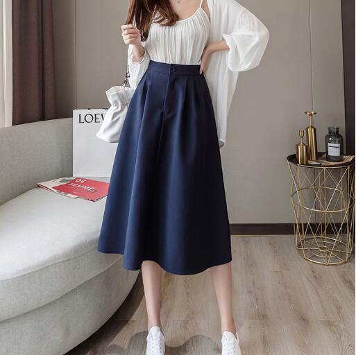 Summer Elastic High Waist Office Lady A-Line Midi Skirt Femme