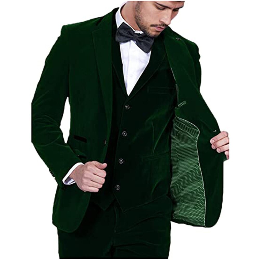 Men Suits Skinny Green Velvet Smoking Blazer Best Man Fashion 3 Pieces Set Trajes De Hombre Party Dress