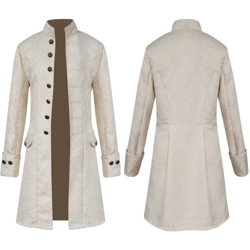 Classic Medieval Men Costume Jacquard Stand Collar Larp Viking Cosplay Jacket Coat Victorian Renaissance Style