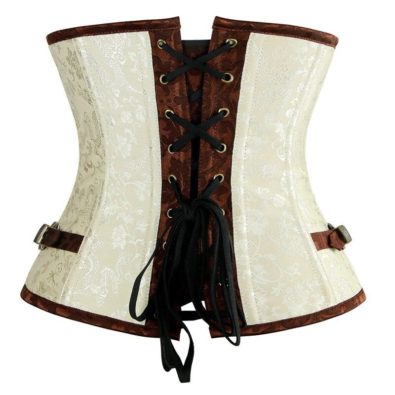 Gothic Steampunk Tummy Corset Shape Waist Trained Bustier Retro Lace Up Floral Jacquard Underbust  Corset