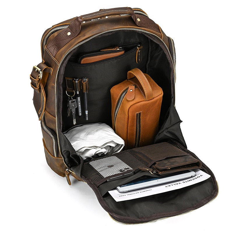 Vintage Genuine Leather Man& Travel Backpack Laptop Daypack Real Leather School Bag Big Travel Rucksack