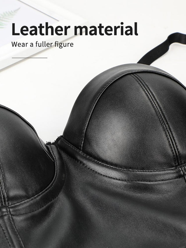 Leather gothic clothing Corselet top Burlesque Push up Bras  Women Bra Tops