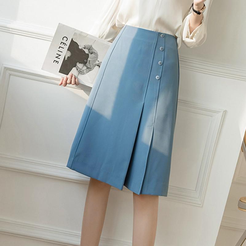 A-line Skirts Summer Office Style Solid Color High Waist Women Casual Skirt