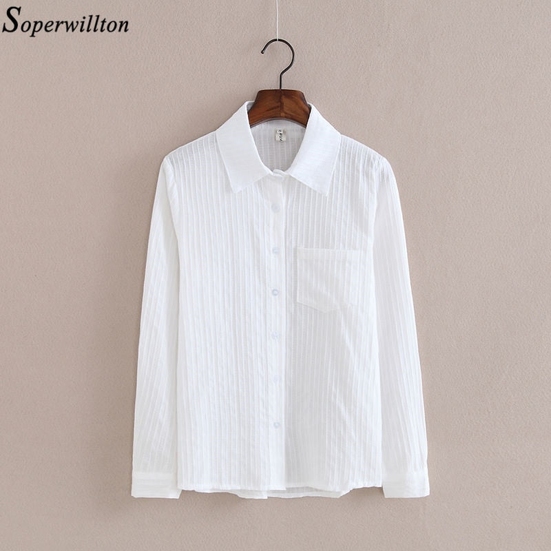 Women Top and Blouse Long Sleeve White Shirt Spring 100% Cotton Shirt