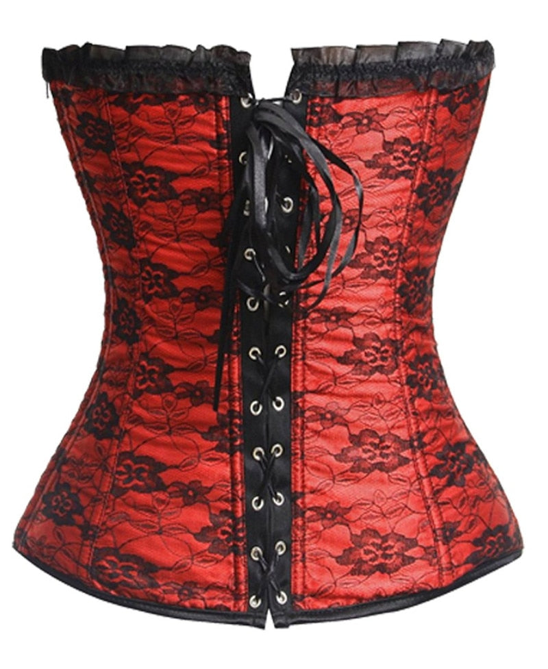 Overbust Corsets and Bustiers Floral Lace Up Corselet Top Lingerie Plus Size