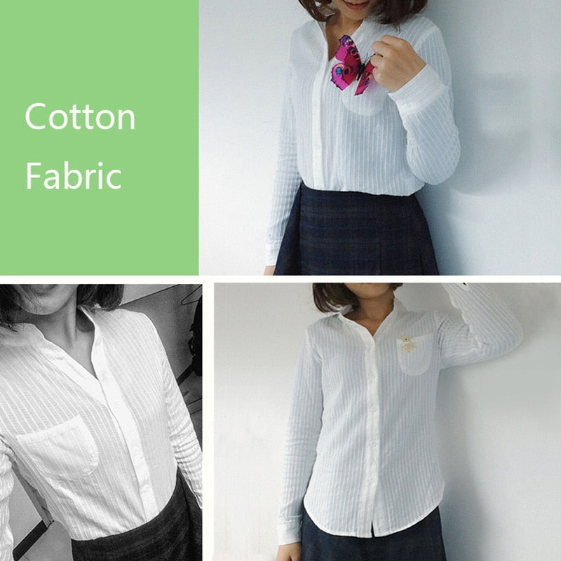 Women Top and Blouse Long Sleeve White Shirt Spring 100% Cotton Shirt