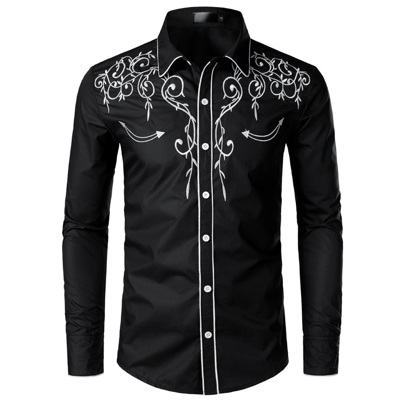 Western Cowboy Shirt  Design Embroidery Slim Fit Casual Long Sleeve Shirts
