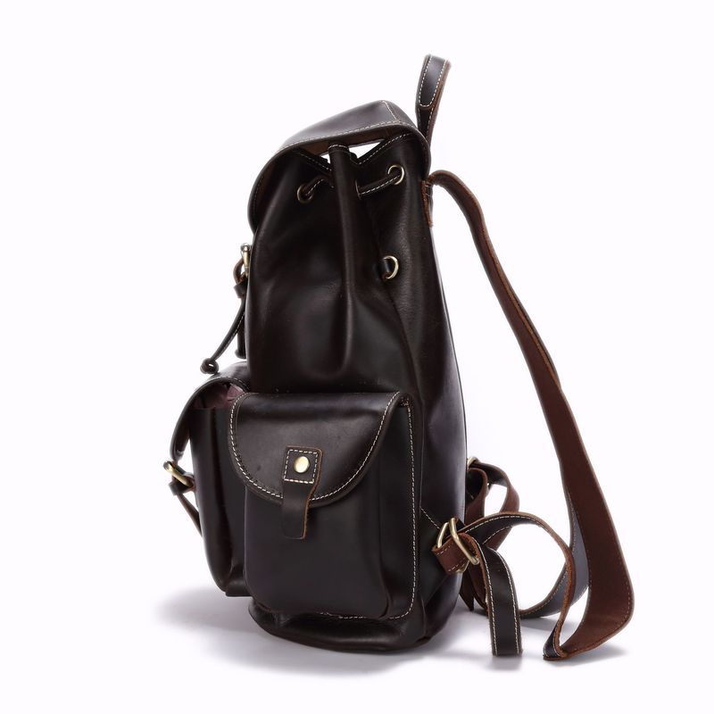 Large Buckle-Flap Genuine Leather Backpack Student Bag Schoolbag Travel Daypack for men & women