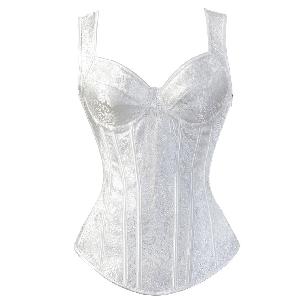 Gothic Jacquard Straps Overbust Corset Sexy Waist Cincher Bustier