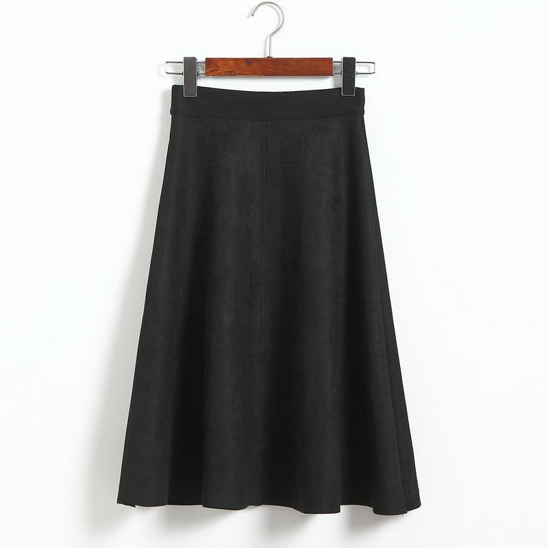 2022 Vintage Style Elastic Ladies A-Line Black Green Flare Fashion High Waist Midi Skirt