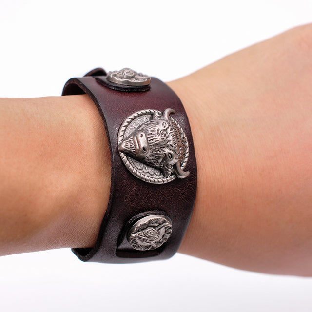 Bull Punk Style Genuine Leather Wrap  For Men Wrist Friendship Big Wide Leather Bracelet