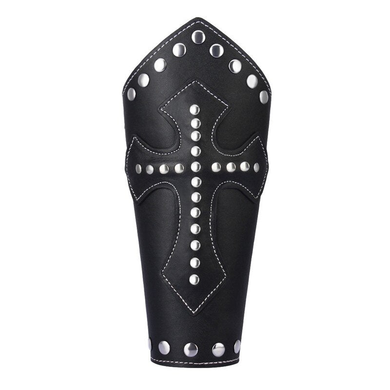 Steampunk Cross LARP Rivets Bandage Gauntlet Hospitaller Templar Knights Bracelet Wristband Medieval Leather Arm Armor Cuff