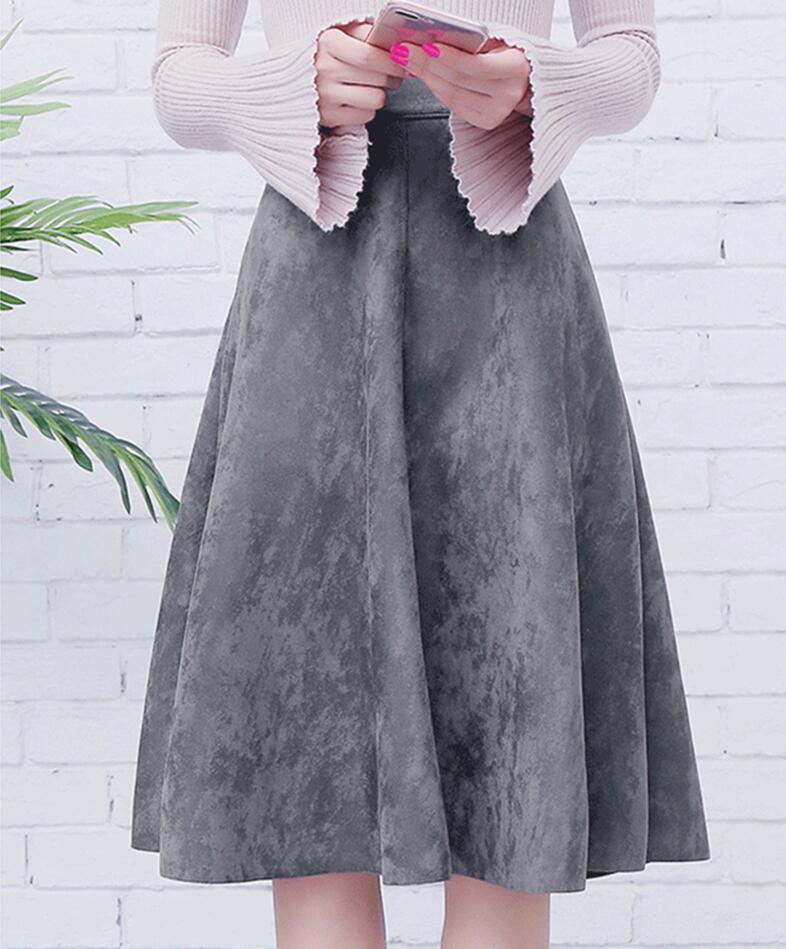 2022 Vintage Style Elastic Ladies A-Line Black Green Flare Fashion High Waist Midi Skirt