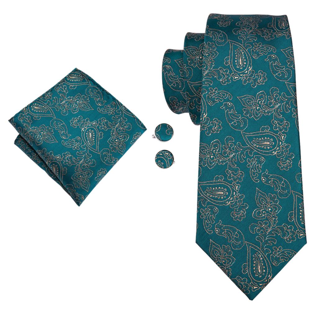 Green Silk Mens Ties for Men 8.5cm Classic Men's Wedding Party Tie Set Animal Striped Neck Tie and Handkerchiefs