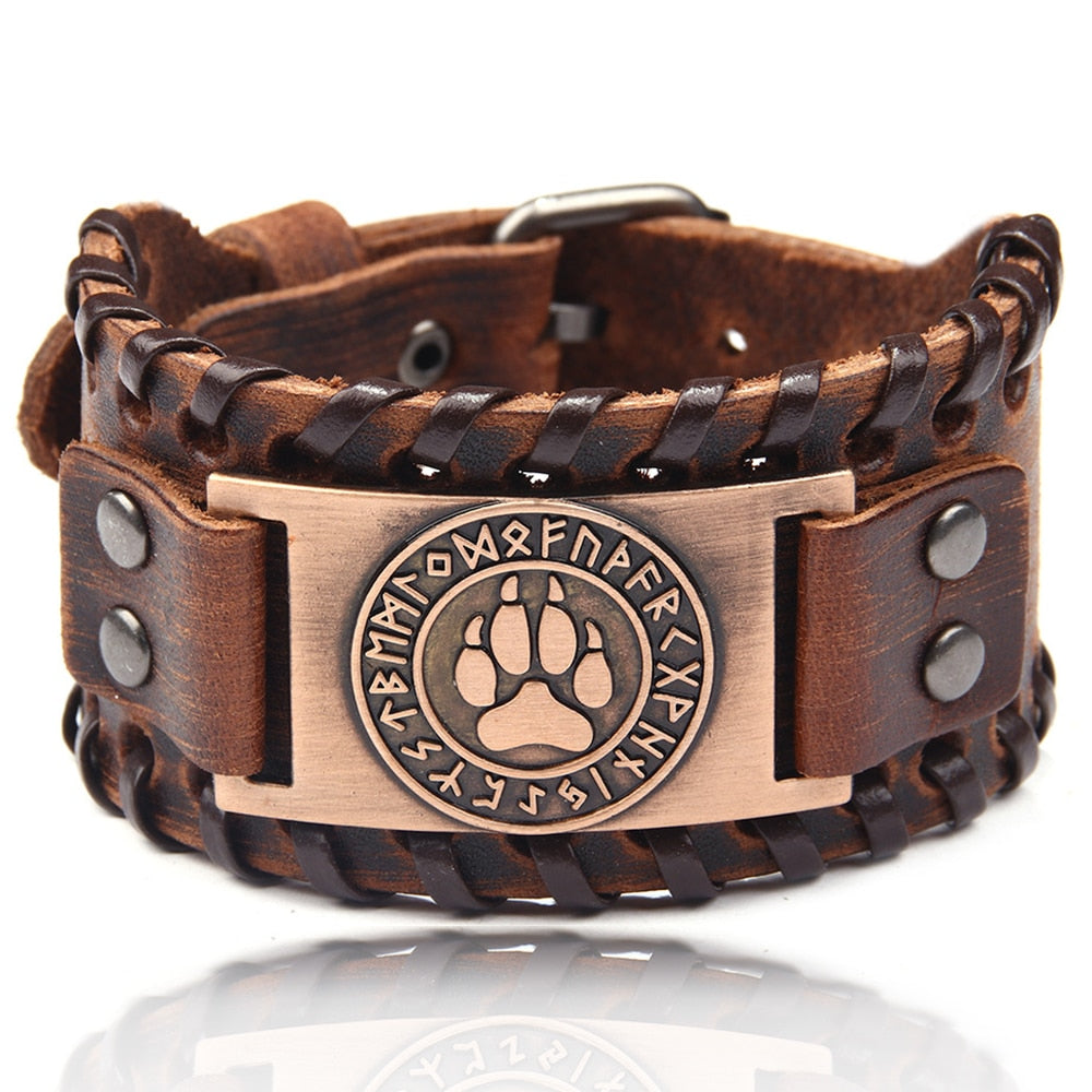Charm Wide Leather Bracelet Men Punk Braided Rope Alloy Cuff Bangle Male Wristband Viking Bracelet Mens Jewelry