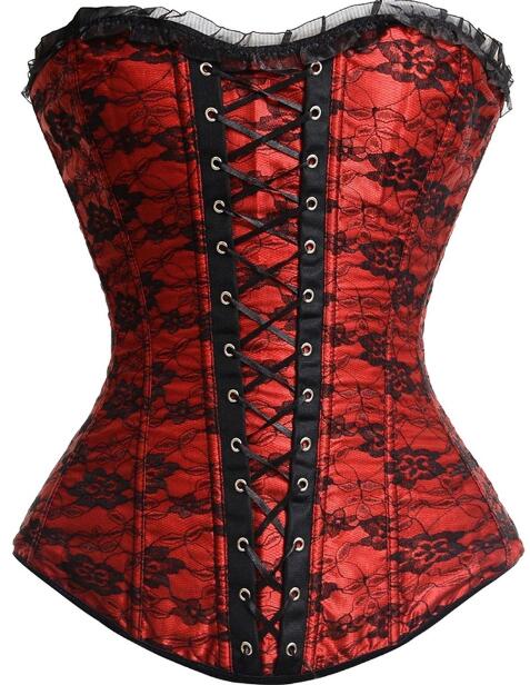 Overbust Corsets and Bustiers Floral Lace Up Corselet Top Lingerie Plus Size