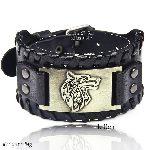 Charm Wide Leather Bracelet Men Punk Braided Rope Alloy Cuff Bangle Male Wristband Viking Bracelet Mens Jewelry