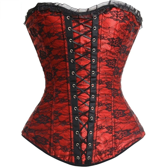 Overbust Corsets and Bustiers Floral Lace Up Corselet Top Lingerie Plus Size