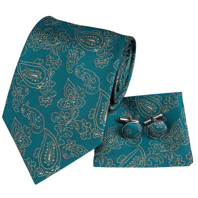 Green Silk Mens Ties for Men 8.5cm Classic Men's Wedding Party Tie Set Animal Striped Neck Tie and Handkerchiefs