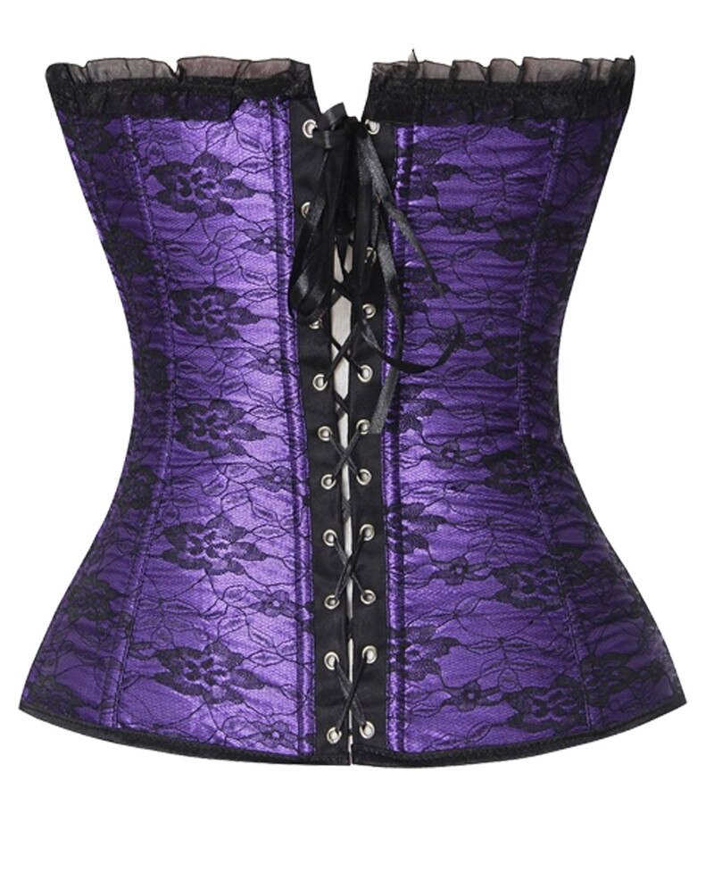 Overbust Corsets and Bustiers Floral Lace Up Corselet Top Lingerie Plus Size