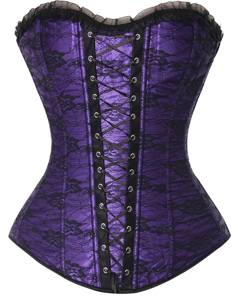 Overbust Corsets and Bustiers Floral Lace Up Corselet Top Lingerie Plus Size