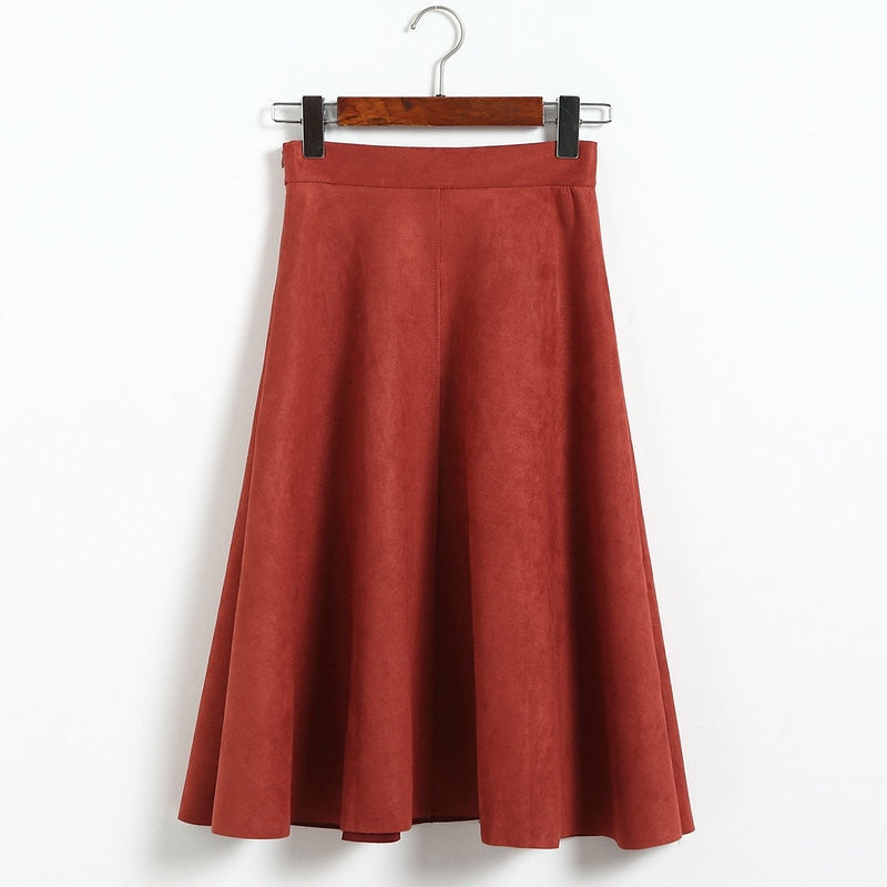 2022 Vintage Style Elastic Ladies A-Line Black Green Flare Fashion High Waist Midi Skirt