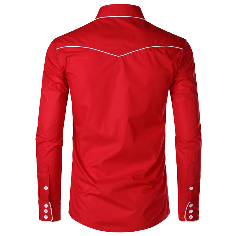 Western Cowboy Shirt  Design Embroidery Slim Fit Casual Long Sleeve Shirts
