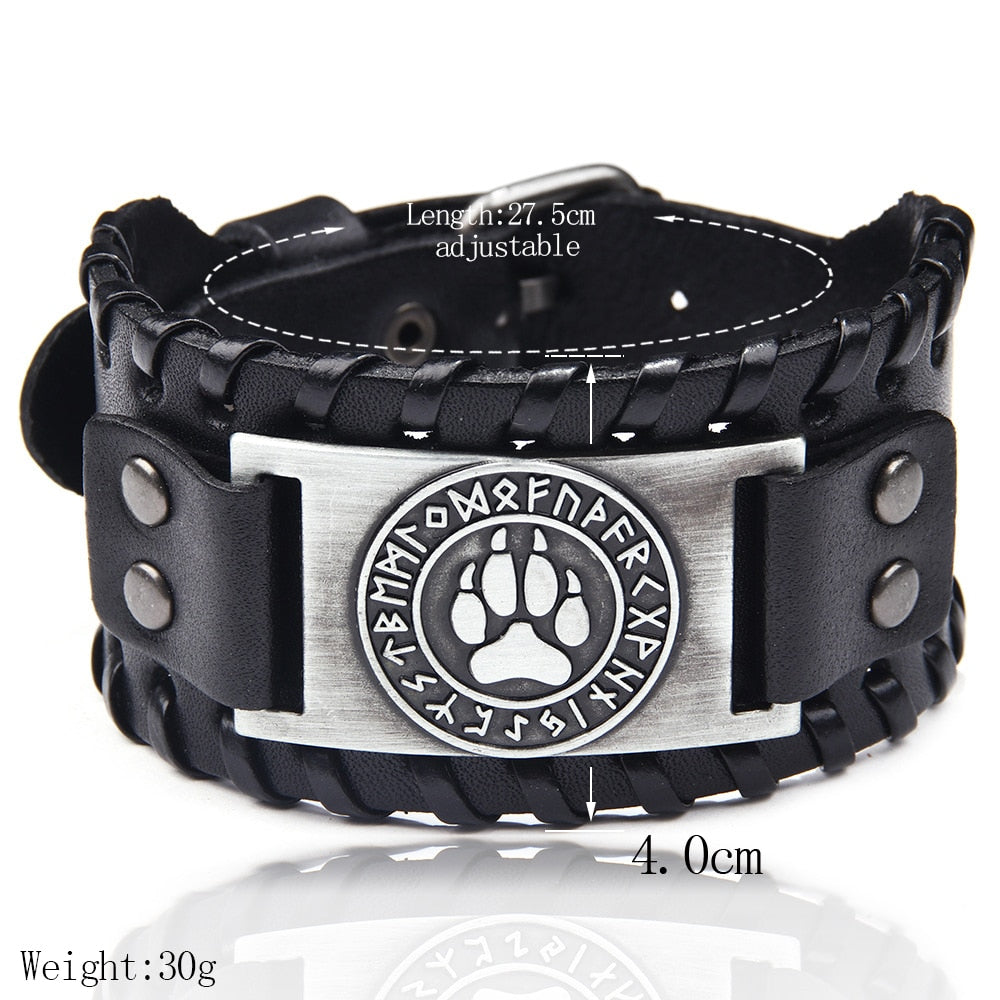 Charm Wide Leather Bracelet Men Punk Braided Rope Alloy Cuff Bangle Male Wristband Viking Bracelet Mens Jewelry