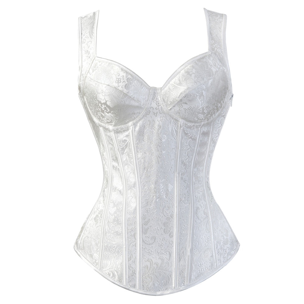 Gothic Jacquard Straps Overbust Corset Sexy Waist Cincher Bustier