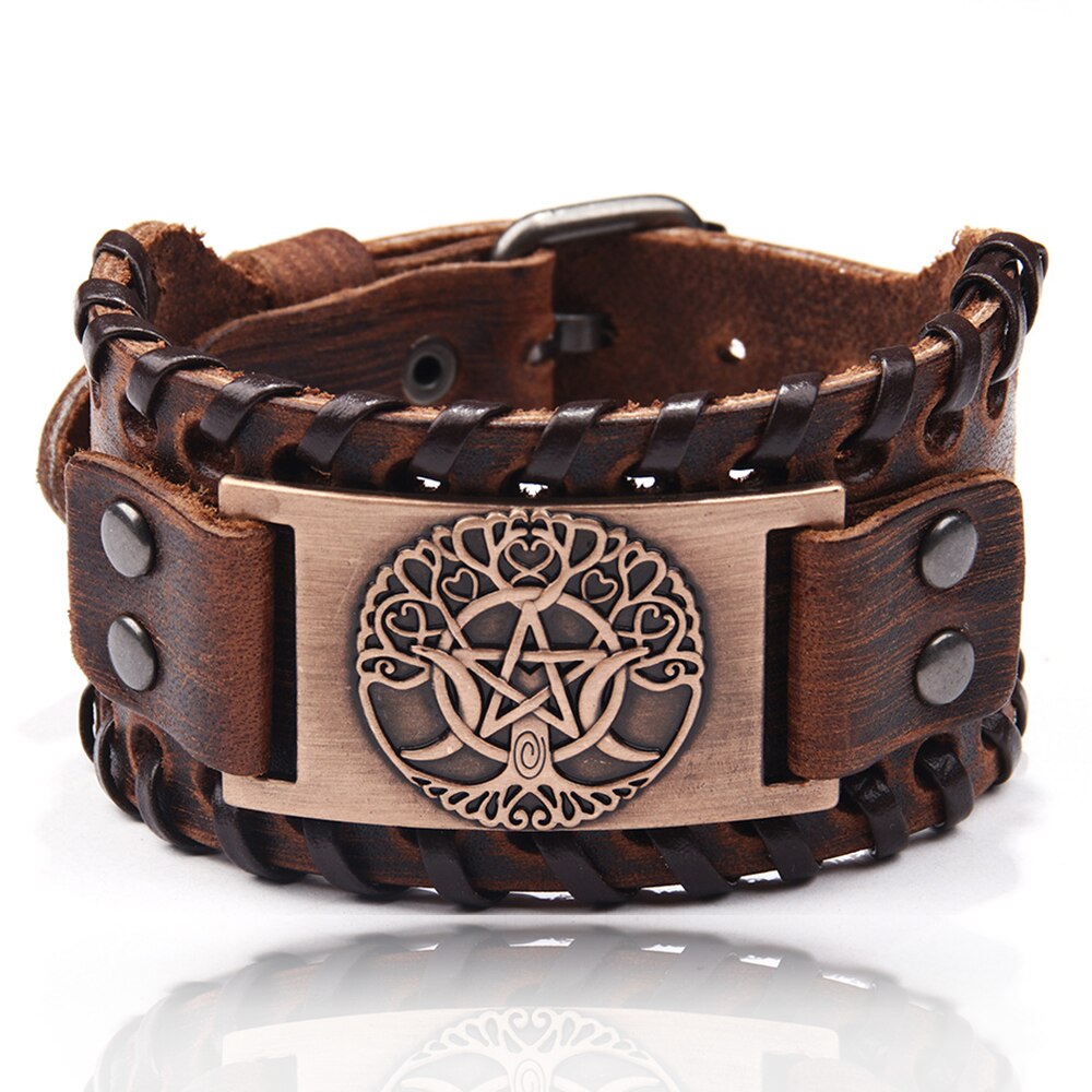 Charm Wide Leather Bracelet Men Punk Braided Rope Alloy Cuff Bangle Male Wristband Viking Bracelet Mens Jewelry