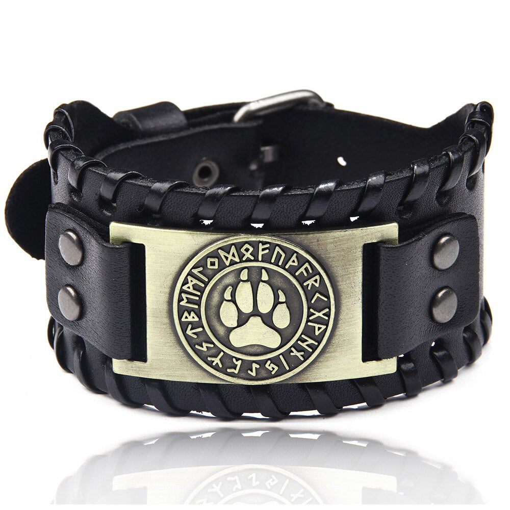Charm Wide Leather Bracelet Men Punk Braided Rope Alloy Cuff Bangle Male Wristband Viking Bracelet Mens Jewelry