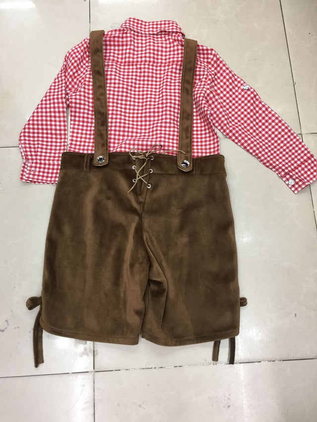 Children Oktoberfest Costume Plaid Lederhosen Bavarian German Beer Festival Fantasia Party Kids