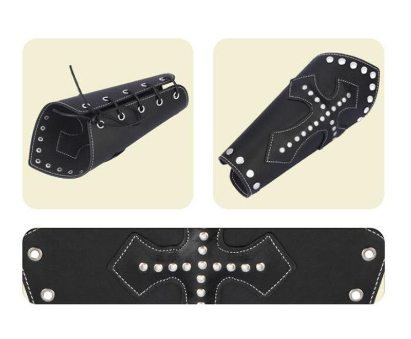 Steampunk Cross LARP Rivets Bandage Gauntlet Hospitaller Templar Knights Bracelet Wristband Medieval Leather Arm Armor Cuff