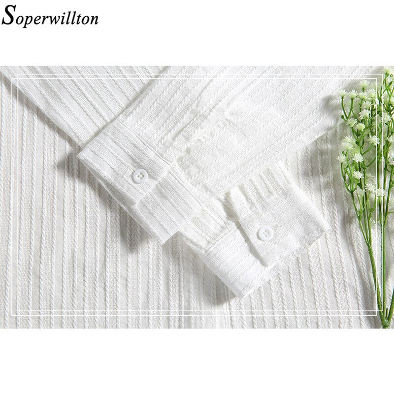 Women Top and Blouse Long Sleeve White Shirt Spring 100% Cotton Shirt