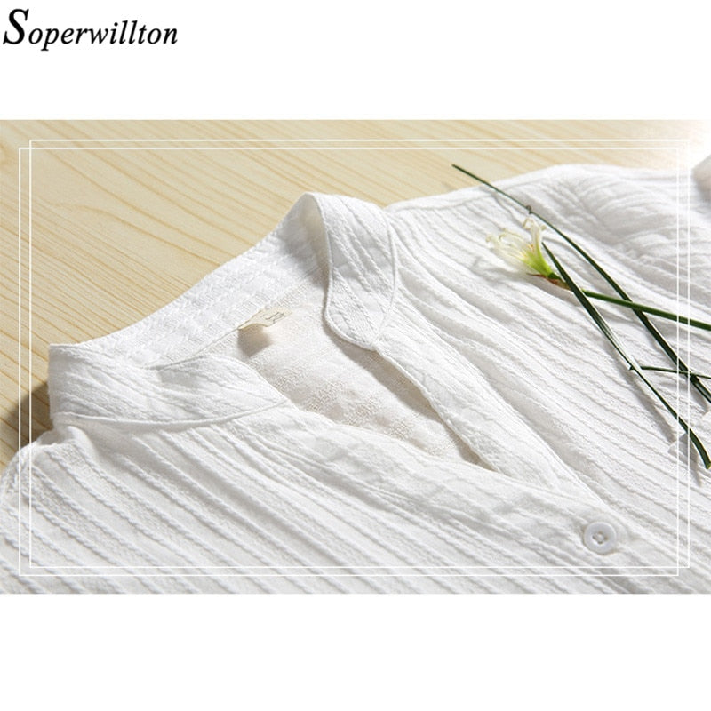 Women Top and Blouse Long Sleeve White Shirt Spring 100% Cotton Shirt
