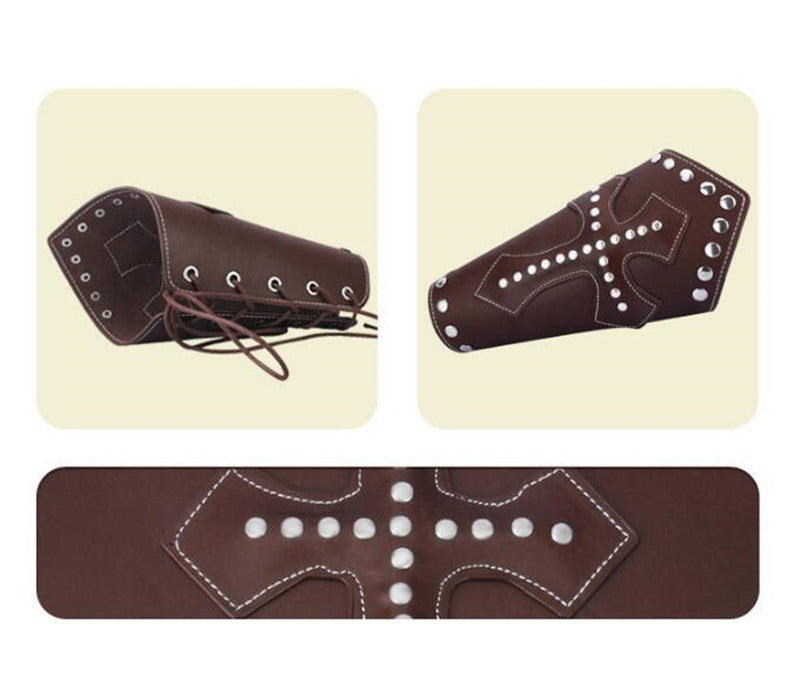 Steampunk Cross LARP Rivets Bandage Gauntlet Hospitaller Templar Knights Bracelet Wristband Medieval Leather Arm Armor Cuff