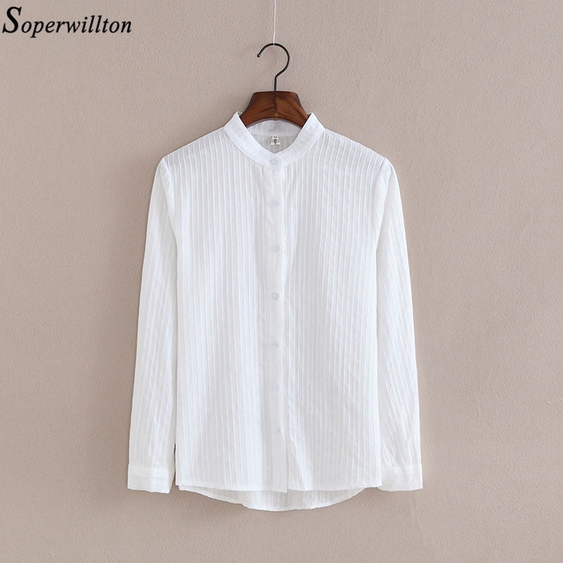 Women Top and Blouse Long Sleeve White Shirt Spring 100% Cotton Shirt