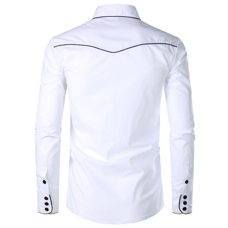 Western Cowboy Shirt  Design Embroidery Slim Fit Casual Long Sleeve Shirts
