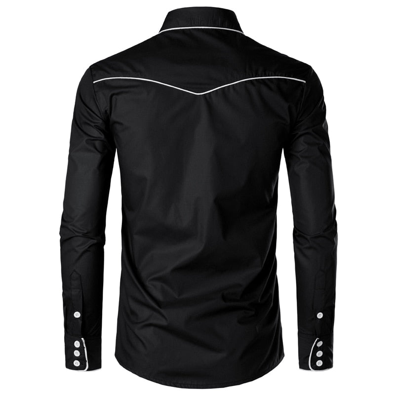 Western Cowboy Shirt  Design Embroidery Slim Fit Casual Long Sleeve Shirts