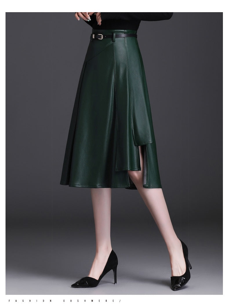 Imitation Sheepskin  Asymmetrical Skirt With Belt