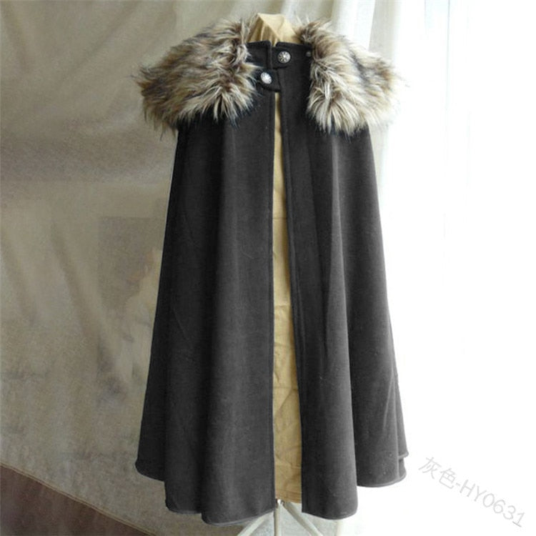 Cloak Larp Viking Winter Fur Collar Pirate Cosplay Cape Halloween Gothic Steampunk Costume