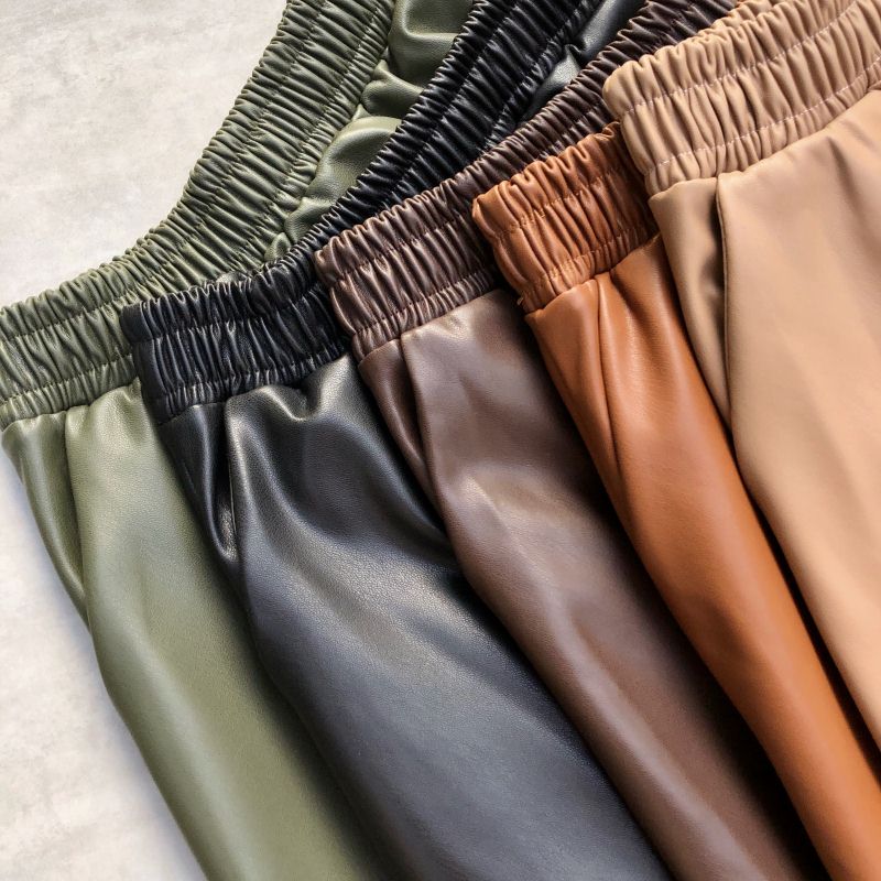 80cm Women Leather Long Skirts Pockets 2022 Winter Elastic Waist A-Line Flare Skirt