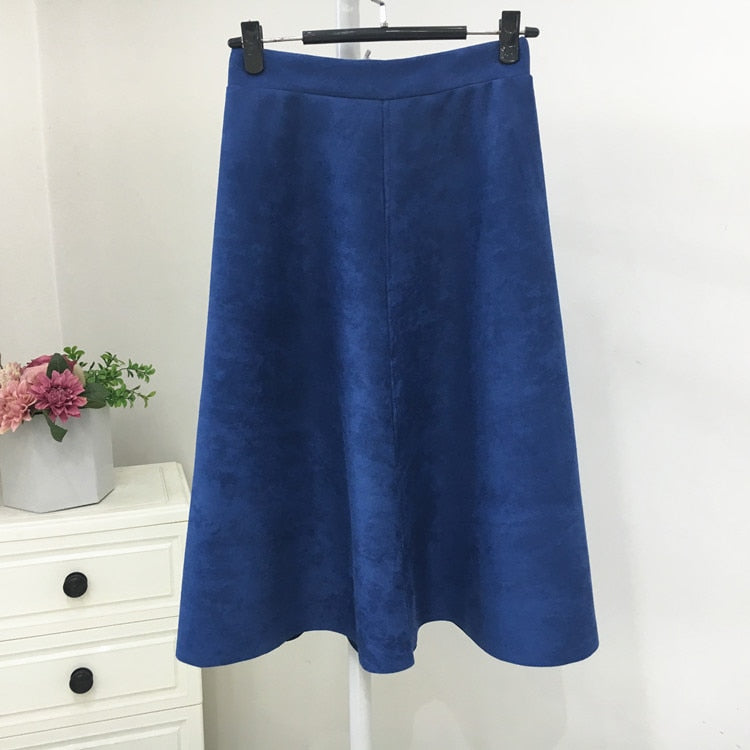 2022 Vintage Style Elastic Ladies A-Line Black Green Flare Fashion High Waist Midi Skirt