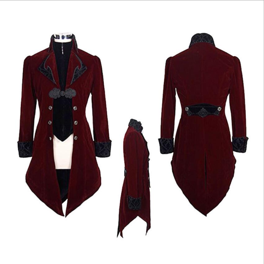 Women Medieval Dress Velet Stand Collar Tailcoat Gothic Vampire Jacket Coats