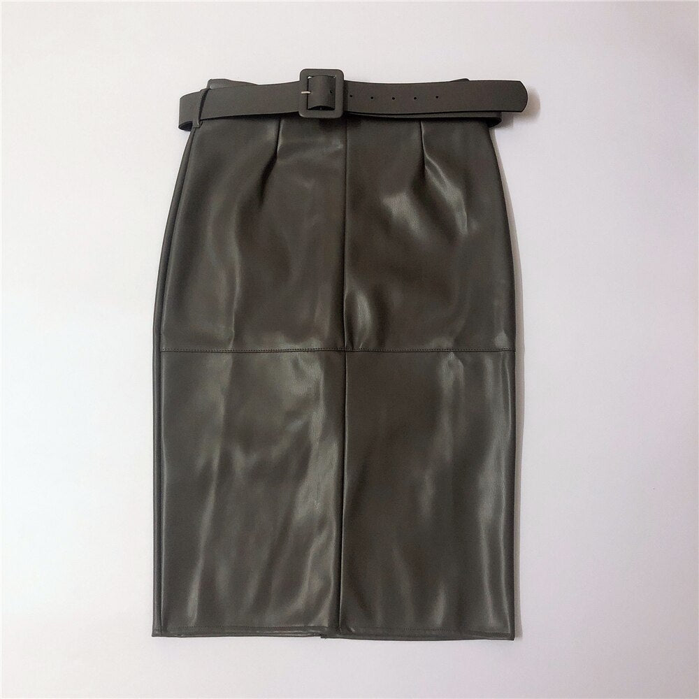 Wrap Midi Skirts with Belted High Waist Sheath Pencil Back Split Skirts