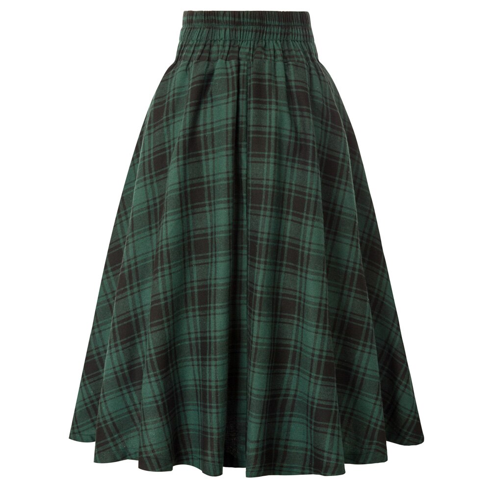 Plaided Skirt High Waist Buttons Decorated Flared A-Line With Open Side-seam Pockets Flared A-Line Silhou