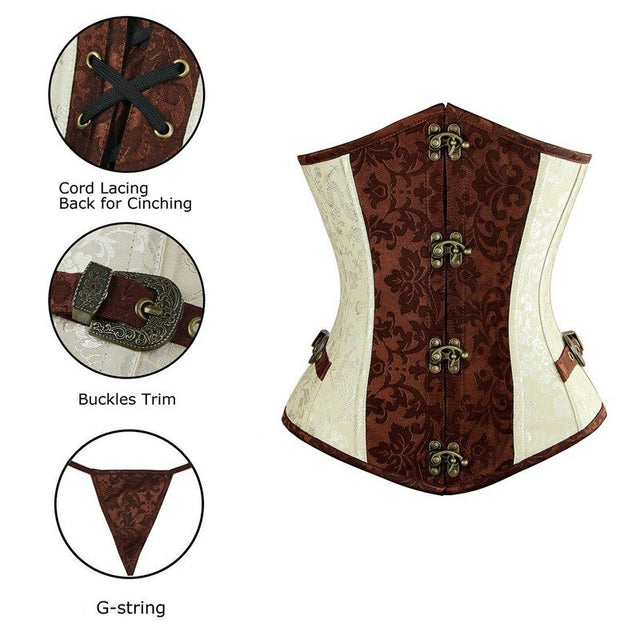 Gothic Steampunk Tummy Corset Shape Waist Trained Bustier Retro Lace Up Floral Jacquard Underbust  Corset